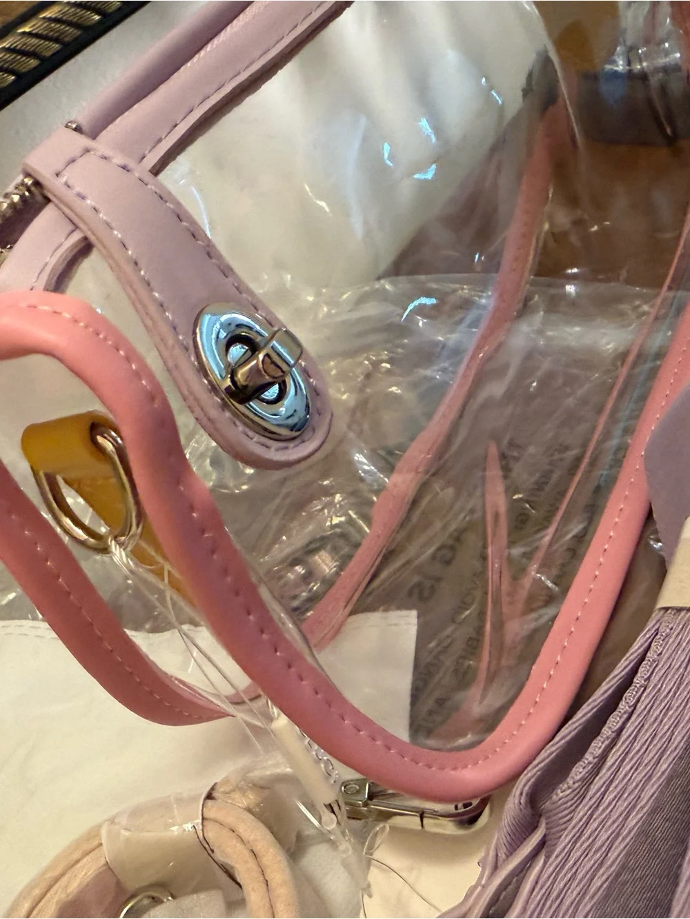 Pink & Lavender Clear Crossbody Bag with 2 Adjustable Strap